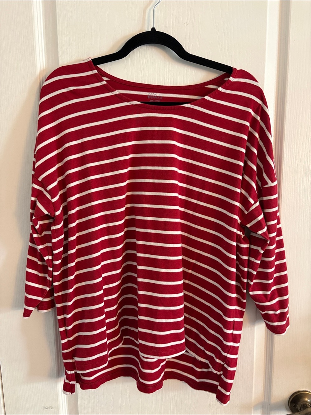 Market & Spruce Red and White Striped Long Sleeve Top